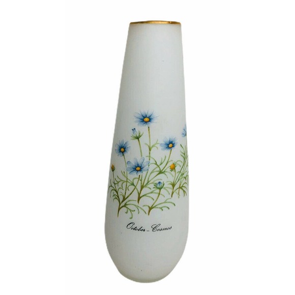 Unbranded Accents Vintage October Cosmos Blue Flower White Vase